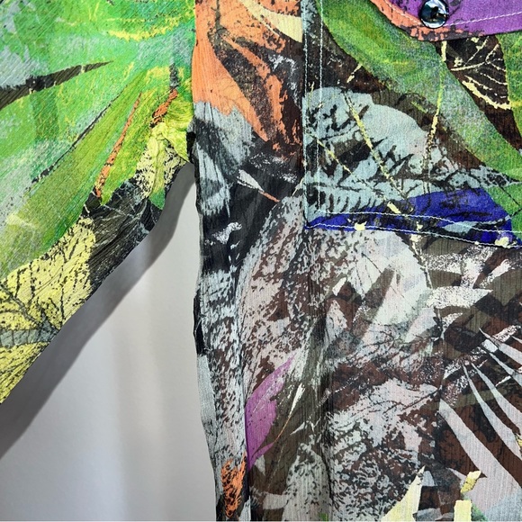 Chico's 100% Silk Button Front Blouse-Multicolor-Long Roll Tab Sleeves-Small - Picture 5 of 9
